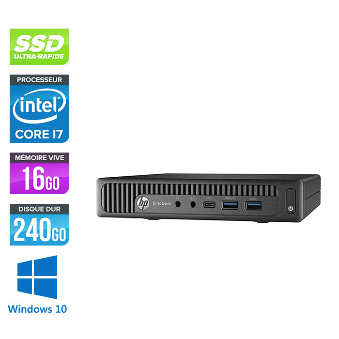 Pc de bureau HP EliteDesk 800 G2 USDT reconditionné - i7 - 16Go DDR4 - 240Go SSD - Windows 10