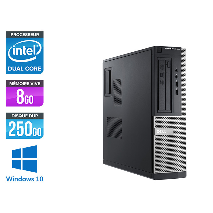 Pc bureau reconditionné - Dell Optiplex 3010 DT - G640 - 4Go - 250 Go HDD - Windows 10