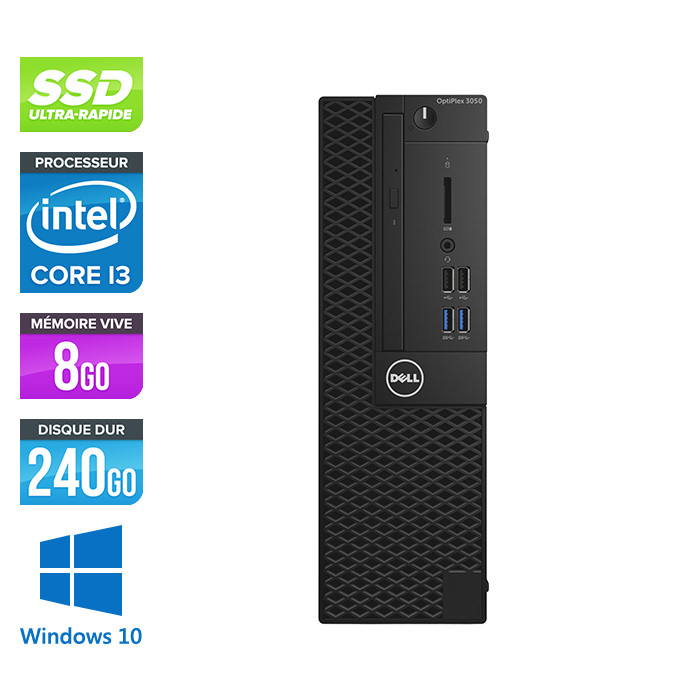 Pc de bureau reconditionné - Dell 3050 SFF - Intel Core i3 7100 - 8Go - 240Go SSD - W10