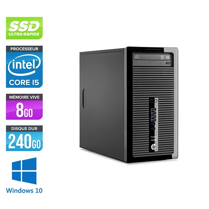 HP ProDesk 400 G1 Tour - i5 - 8Go - 240Go SSD - Windows 10