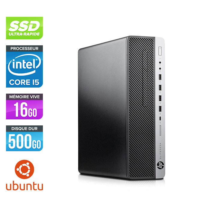 Pc de bureau reconditionné - HP EliteDesk 800 G3 SFF - i5 - 16Go DDR4 - 500Go SSD - Ubuntu / Linux