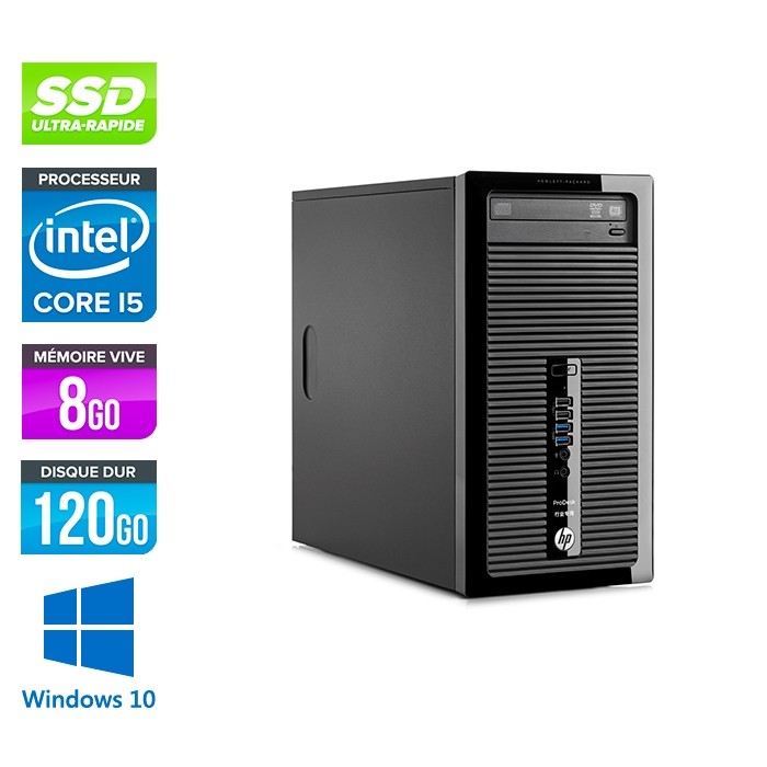 HP ProDesk 400 G2 Tour - reconditionné - i5 - 8Go DDR3 - 120Go SSD - HDD - Windows 10