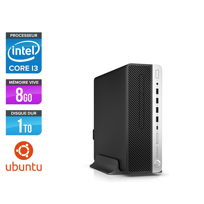 Pc bureau reconditionné - HP ProDesk 600 G3 SFF - i3-6300T - 8Go DDR4 - SSHD 1 To - Ubuntu / Linux