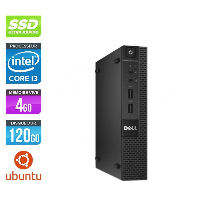Pc de bureau reconditionné - Dell 3020 Micro - Intel Core i3 - 4Go - SSD 120Go - Linux