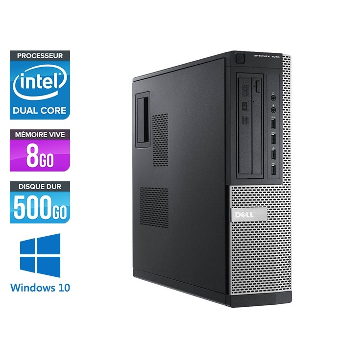 Pc bureau reconditionné - Dell Optiplex 7010 DT - Pentium G645 - 8Go - 500Go HDD - Windows 10