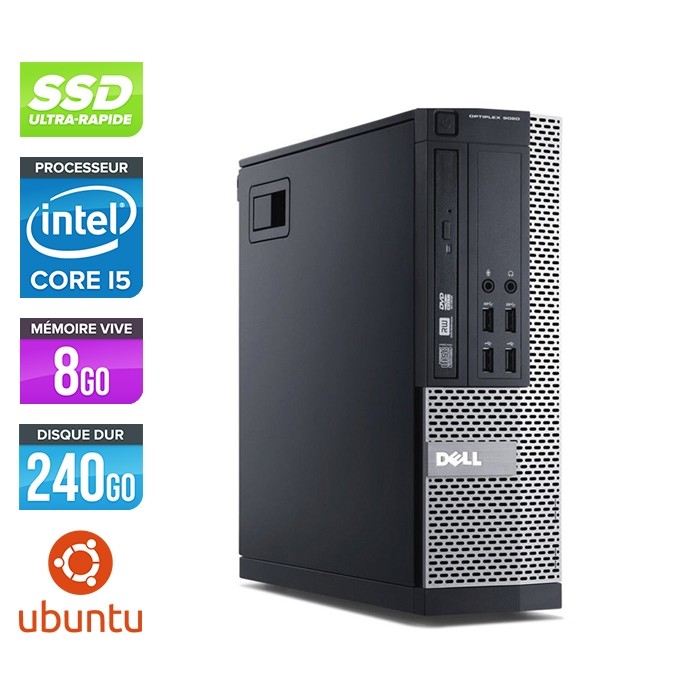 Pc de bureau reconditionné Dell Optiplex 7020 SFF - Core i5 - 8Go - SSD 240Go - Ubuntu / Linux