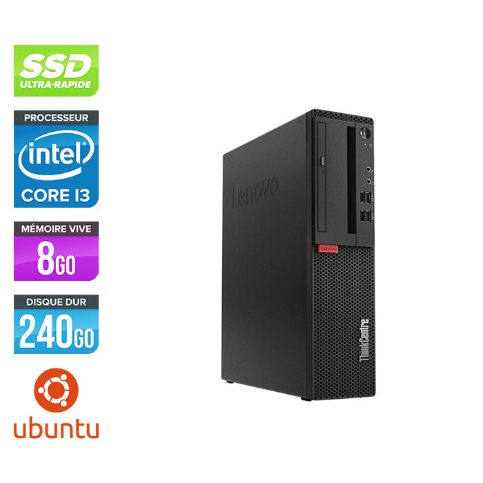Pc de bureau reconditionne Lenovo ThinkCentre M710s SFF - Intel core i3-7100 - 8 Go RAM DDR4 - 240 Go SSD - Ubuntu / Linux
