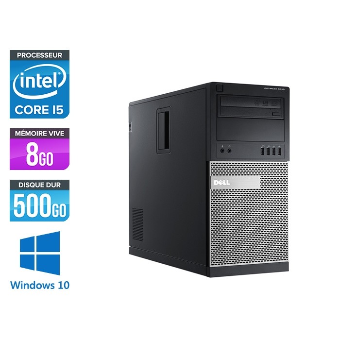 Pc de bureau reconditionné Dell Optiplex 9010 Tour - Core i5 - 8Go - 500Go HDD - Windows 10 Professionnel