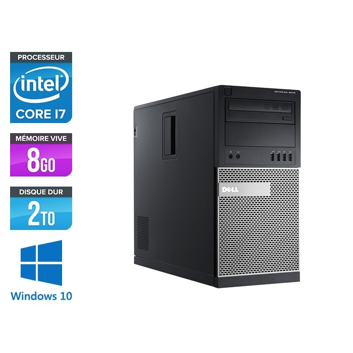 Pc de bureau reconditionné Dell Optiplex 9010 Tour - Core i7 - 8Go - 2To HDD - Windows 10 Professionnel