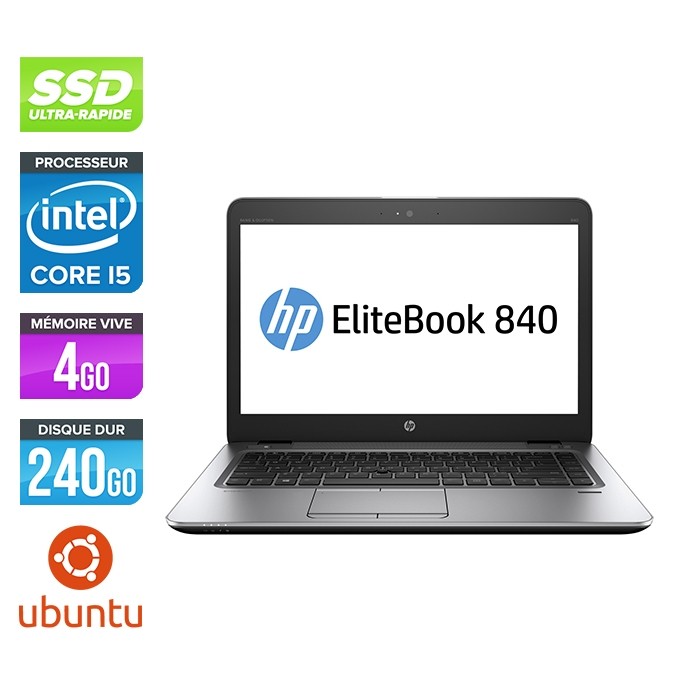 HP Elitebook 840 G2 - i5 - 4Go - SSD 240Go - 14'' - Ubuntu / Linux