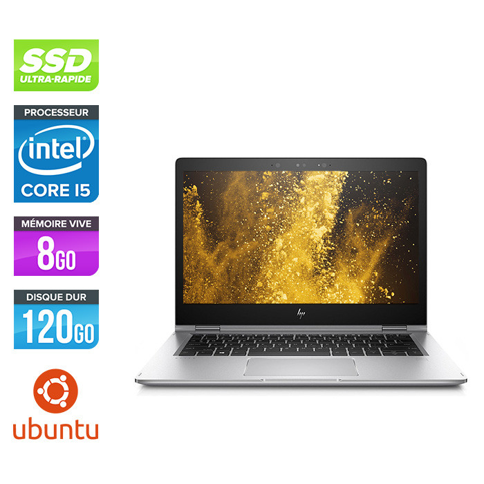 Ultrabook reconditionné - HP EliteBook X360 1030 G2 - i5 - 8Go - 120Go SSD - 13" FHD tactile - Linux
