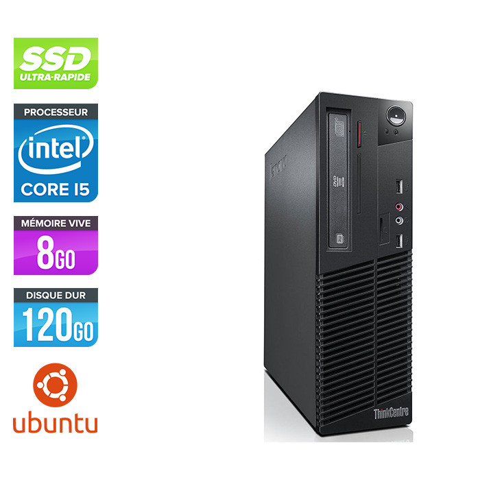 Unité centrale reconditionnée Lenovo ThinkCentre M71E SFF - i5 - 8 Go - SSD 120 Go - Ubuntu / Linux