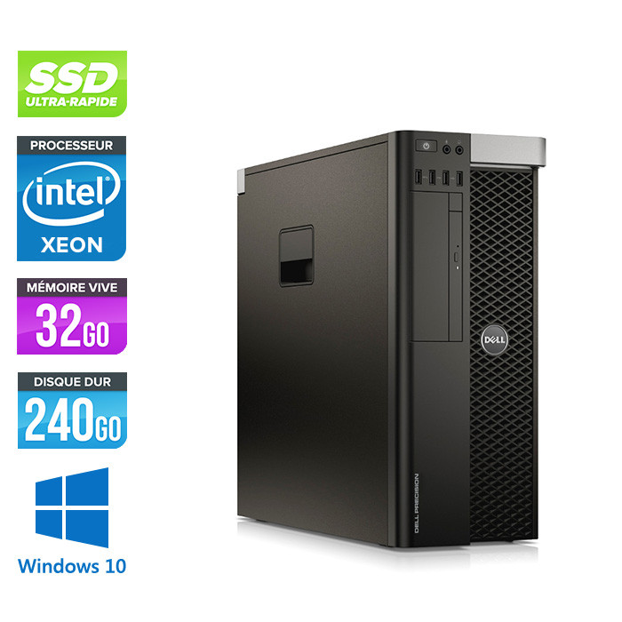 Dell T5610 - Xeon 2650 V2- 32Go - 240Go SSD + 240Go - Quadro M4000 - W10