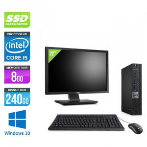 Pack PC de bureau reconditionné Dell Optiplex 3040 Micro + Écran 22" - Core i5 - 8Go - SSD 240Go - W10