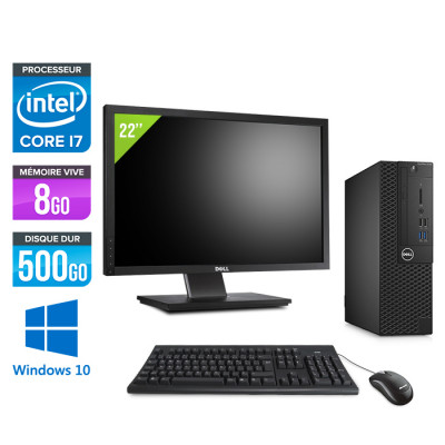 Pc de bureau Dell 3050 SFF - Intel Core i7-6700 - 8Go - 500Go HDD - W10 - Ecran 22