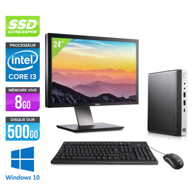 Pack PC bureau reconditionné avec écran 24" - HP ProDesk 600 G3 DM - i3-6100T - 8Go DDR4 - 500Go SSD - Windows 10
