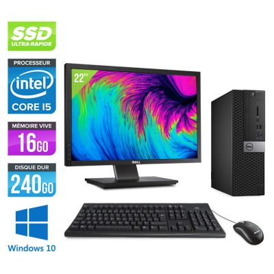 Pack Pc bureau reconditionné - Dell Optiplex 7050 SFF - i5 - 16Go - 240Go SSD - Windows 10 + Écran 22"