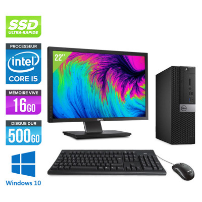 Pack Pc bureau reconditionné pas cher - Dell Optiplex 7050 SFF - i5 - 16Go - 500Go SSD - Windows 10 + Écran 22"