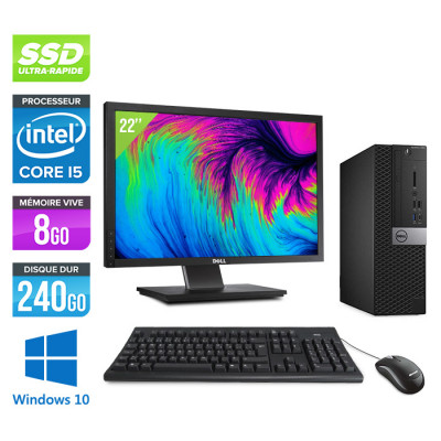 Pack Pc bureau reconditionné - Dell Optiplex 7050 SFF - i5 - 8Go - 240Go SSD - Windows 10 + Écran 22"