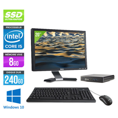 Pack ordinateur de bureau - HP EliteDesk 800 G1 DMreconditionné - i5 - 8Go - 240Go SSD - Windows 10 - Écran 20