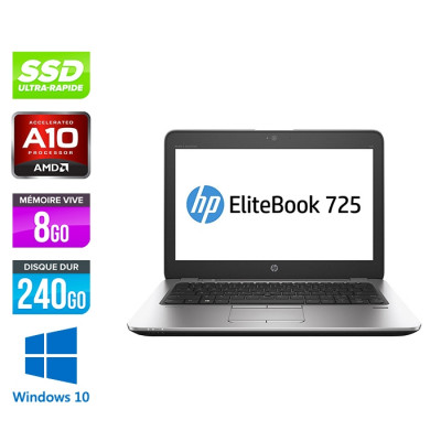 HP Elitebook 725 G3 - A10 - 8Go - SSD 240Go - 12.5'' - Windows 10