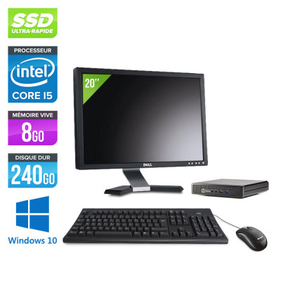 Ordinateur de bureau - HP EliteDesk 800 G1 DMreconditionné - i5 - 8Go - 240Go SSD - Windows 10 - Écran 20