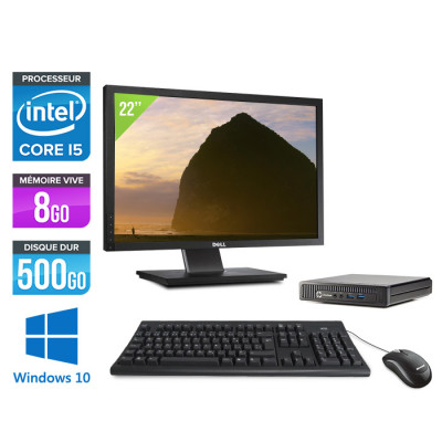 Ordinateur de bureau - HP EliteDesk 800 G1 DM reconditionné - i5 - 8Go - 500Go HDD - Windows 10 + Ecran 22