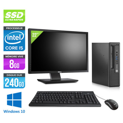 Ordinateur de bureau - HP EliteDesk 800 G1 USDT reconditionné - i5 - 8Go - 240Go SSD - Windows 10 - Ecran 22