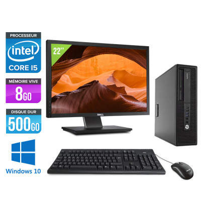 Pack PC avec écran 22" reconditionné - HP EliteDesk 800 G2 SFF - i5 - 8Go DDR4 - 500Go HDD - Windows 10
