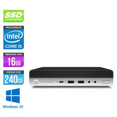 Pc de bureau HP EliteDesk 800 G3 DM reconditionné - i5 - 16Go DDR4 - 240Go SSD - Windows 10