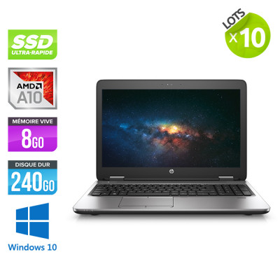 Lot de 10 PC portable reconditionnés - HP ProBook 655 G2 - AMD A10 - 8Go - 240Go SSD - 14'' HD - Windows 10