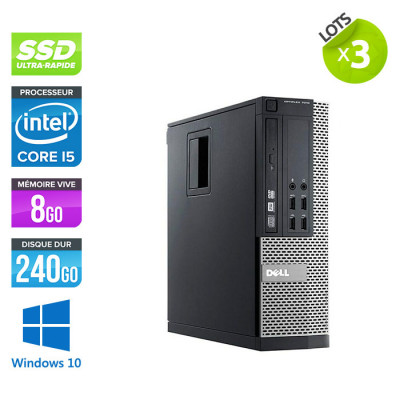 Lot 3 PC bureau reconditionné - Dell Optiplex 7010 SFF - i5 - 8Go - SSD 240 Go - Windows 10