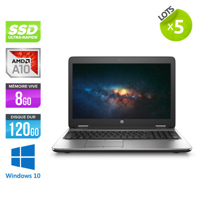 Lot de 5 PC portable reconditionnés - HP ProBook 655 G2 - AMD A10 - 8Go - 120Go SSD - 14'' HD - Windows 10