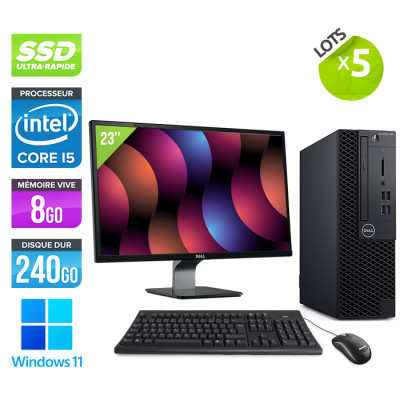 Lot x5 Pc bureau reconditionné - Dell Optiplex 3060 SFF + Écran 23" - Intel Core i5-8500 - 8Go - 240Go SSD - Windows 11