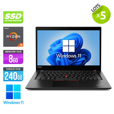 Lot de 5 ultrabooks reconditionnés - Lenovo Thinkpad X395 - Ryzen 5 Pro 3500U - 8Go - 240Go SSD - 13" - Windows 11