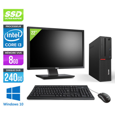 Pc de bureau reconditionne Lenovo ThinkCentre M700 SFF - Intel core i3 - 8Go RAM DDR4 - 240Go SSD - Windows 10 Famille - Ecran 22