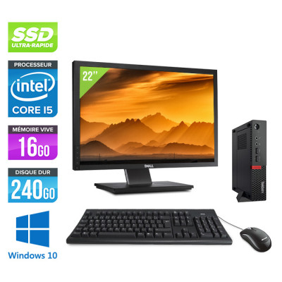 Pack PC bureau reconditionné - Lenovo ThinkCentre M710Q Tiny + écran 24" - Intel core i5-7400T - 16 Go RAM DDR4 - 500Go SSD - Windows 10