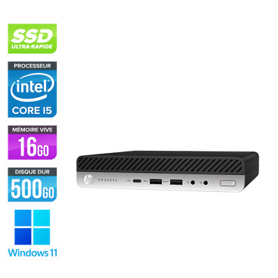 Pc bureau reconditionné - HP ProDesk 600 G4 Mini - i5-8600T - 16Go DDR4 - 500Go SSD - Windows 11