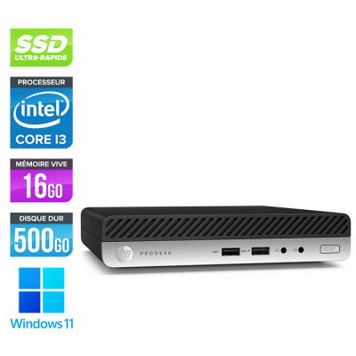 Mini Pc bureau reconditionné - HP ProDesk 400 G4 DM - i3 - 16Go - 500Go SSD - W11