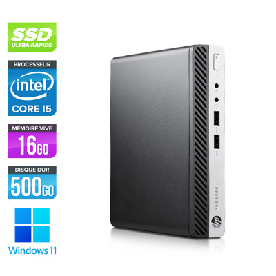 Mini Pc bureau reconditionné pas cher - HP ProDesk 400 G5 DM - i5 - 16Go - 500Go SSD - Windows 11