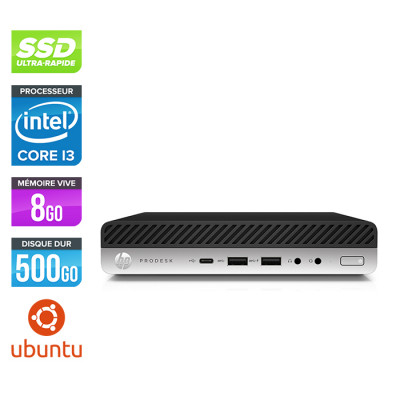 Pc bureau reconditionné - HP ProDesk 600 G3 DM - i3-6100T - 8Go DDR4 - 500Go SSD - Ubuntu / Linux