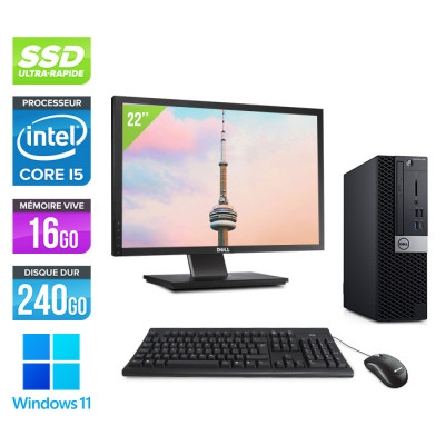 Pack PC de bureau reconditionné - Dell Optiplex 5060 SFF + Écran 22" - Intel core i5 - 16Go - 240Go SSD - Windows 11