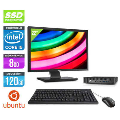 Pc de bureau HP EliteDesk 600 G1 desktop mini reconditionné - i5 - 8Go DDR4 - 120Go SSD - Ubuntu Linux - Ecran 22