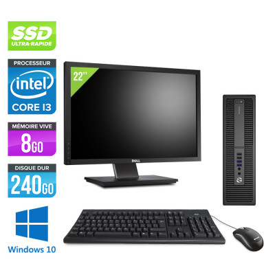 Pack HP ProDesk 600 G2 SFF - i3-6100 - 8Go DDR4 - SSD 240 Go - Windows 10 + Écran 22"
