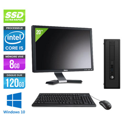 Ordinateur de bureau - HP EliteDesk 800 G1 SFF reconditionné - i5 - 8Go - 120Go SSD - Windows 10 + Ecran 20"