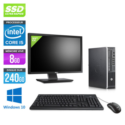 Pc de bureau reconditionné - HP Elite 8300 USDT - 8Go - 240Go SSD - Windows 10 + Ecran 22