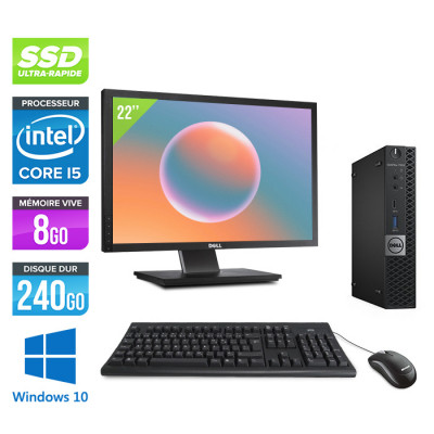 Pack unité centrale reconditionnée - Dell Optiplex 7050 Micro + Écran 22" - i5 - 8Go - 240Go SSD - Win 10