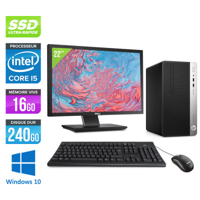 Pack PC de bureau reconditionné - HP ProDesk 400 G4 Tour + Écran 22" - i5 - 16Go - 240Go SSD - W10