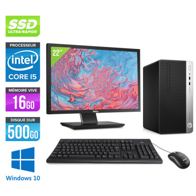 Pack PC de bureau reconditionné - HP ProDesk 400 G4 Tour + Écran 22" - i5 - 16Go - 500Go SSD - W10