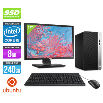 Pack PC de bureau reconditionné - HP ProDesk 400 G4 Tour + Écran 22" - i5 - 8Go - 240Go SSD - Ubuntu / Linux